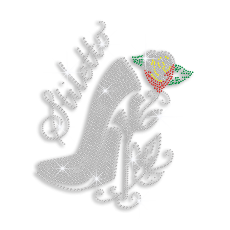 Vegas Show Stiletto High Heel with Flower Iron-on Rhinestone Transfer