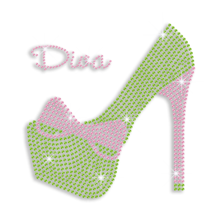 Vegas Show Pretty High Heel Diva Iron-on Rhinestone Transfer