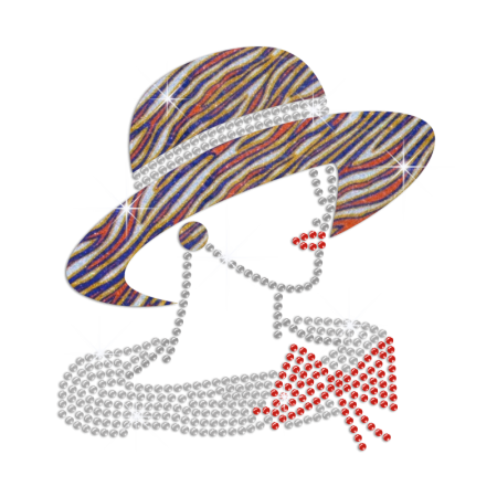 Zebra Pattern Hat Lady Hotfix Rhinestone Transfer