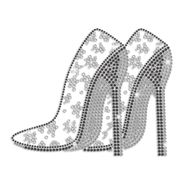 Fashionable Flower Prints on Heels Rhinestone Transfer