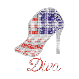 American Flag Diva High Heel Iron on Rhinestone Transfer