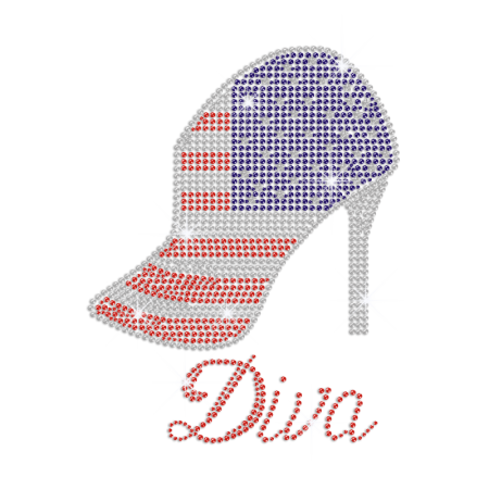 American Flag Diva High Heel Iron on Rhinestone Transfer