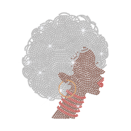 Shining Afro Lady with Curly Grey Hair Iron on Rhinestone Design