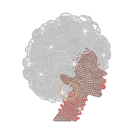 Shining Afro Lady with Curly Grey Hair Iron on Rhinestone Design