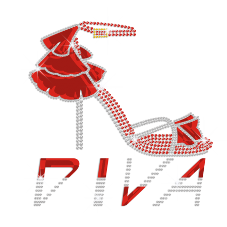 Fashionable Heels Diva Iron on Holofoil Rhinestone Transfer Decal