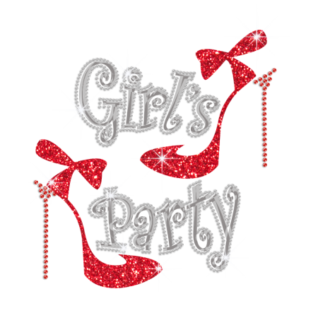 Glittering Girl's Party with Shiny Red Heels Holofoil Rhinestone Iron On