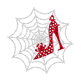 Shiny Red Heels with Crystal Spider Web Holofoil Rhinestone Transfer Motif