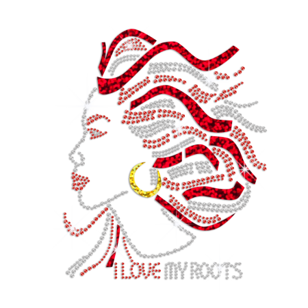 I Love My Roots Afro Girl Iron on Holofoil Rhinestone Transfer Decal