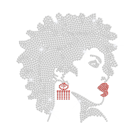 Sparkling Afro Girl with Sexy Red Lips Iron on Rhinestone Transfer Motif