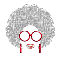 Bling Afro Girl with Shiny Glasses And Earrings Holofoil Rhinestone Iron On