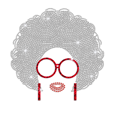 Bling Afro Girl with Shiny Glasses And Earrings Holofoil Rhinestone Iron On
