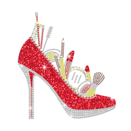 Sparkling Red Heels with Cosmetics Holofoil Glitter Rhinestone Iron On