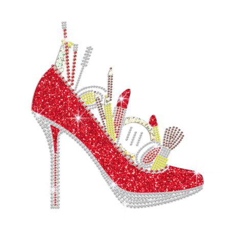 Sparkling Red Heels with Cosmetics Holofoil Glitter Rhinestone Iron On