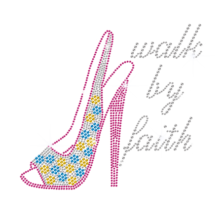 Walk By Faith Bling High Heels Iron on Rhinestone Transfer Decal