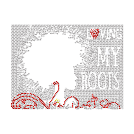 Bling Afro Girl Loving My Roots Iron on Rhinestone Transfer Motif