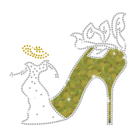 Magic Show Dancing Lady with HOLOFOIL High Heel Iron-on Rhinestone Transfer Pattern