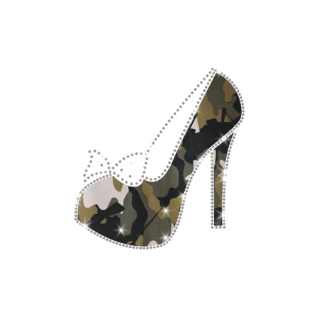 Magic Show Heat Press High Heel with Rhinestone Bowknot Transfer Motif