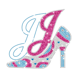 Colorful High Heel Iron On Rhinestone Transfer with Small Nailhead Heart for Magic Show