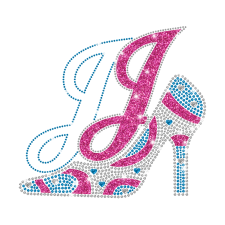 Colorful High Heel Iron On Rhinestone Transfer with Small Nailhead Heart for Magic Show