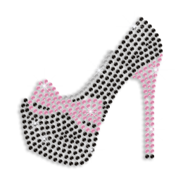 Black High Heels with Pink Ribbon Hotfix Crystal Transfer