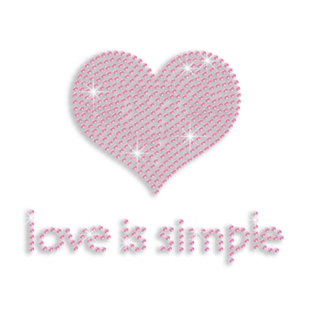Pink Heart Love Is Simple Hotfix Rhinestud Iron-on Transfer