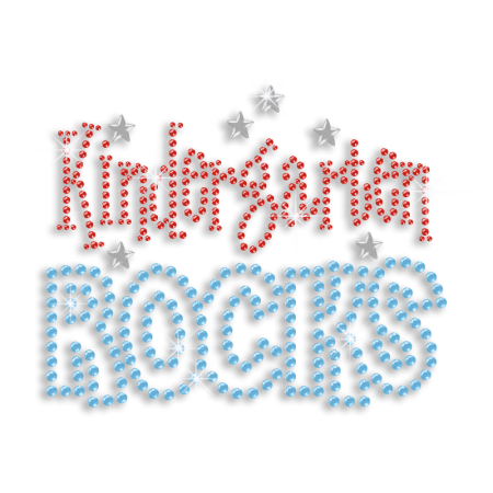 Shimmery Kindergarten Rocks Rhinestud Nailhead Iron-on Transfer