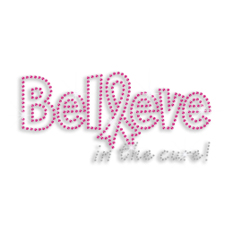 Cheering Believe in the Cure Ribbon Iron-on Rhinestone Transfer