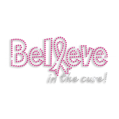 Cheering Believe in the Cure Ribbon Iron-on Rhinestone Transfer