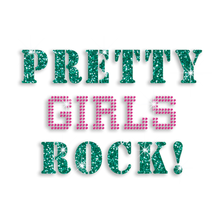 Green & Pink Pretty Girls Rock Iron-on Rhinestone Transfer