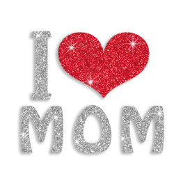 Bling I Love Mom Iron-on Glitter Transfer Motif