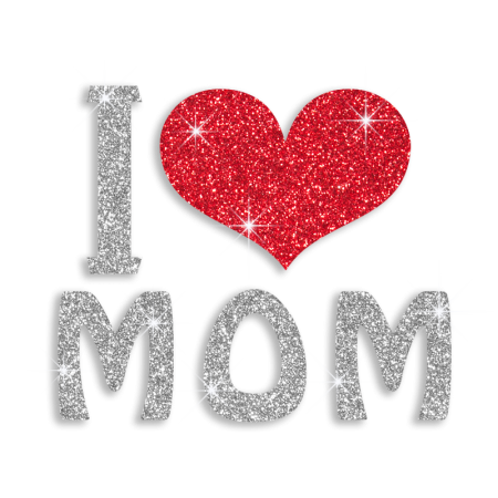 Bling I Love Mom Iron-on Glitter Transfer Motif
