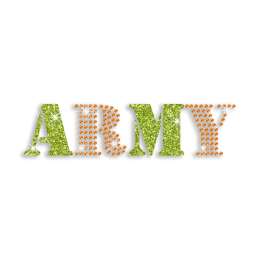 Green & Orange ARMY Iron-on Glitter Rhinestone Transfer