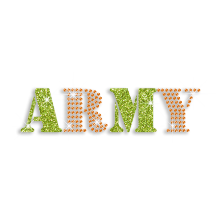 Green & Orange ARMY Iron-on Glitter Rhinestone Transfer