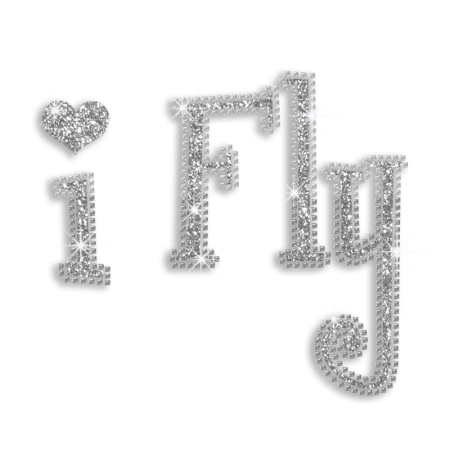 Silver I Love to Fly Glitter Nailhead Iron-on Transfer Decal