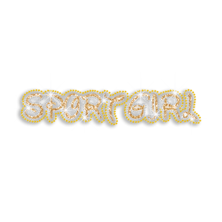 Gold Sport Girl Iron on Glitter Rhinestone Transfer