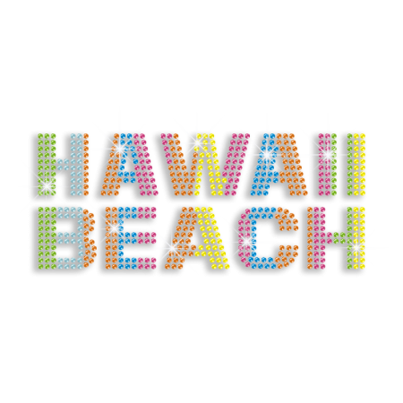 Colorful HAWAII BEACH Iron-on Rhinestone Transfer