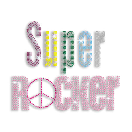 Colorful Super Rocker & Peace Sign Iron on Stud Transfer