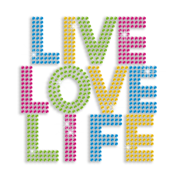 Colorful Live Love Life Iron-on Rhinestone Transfer