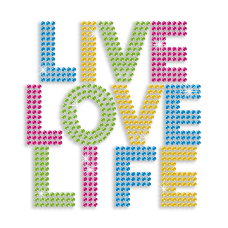Colorful Live Love Life Iron-on Rhinestone Transfer