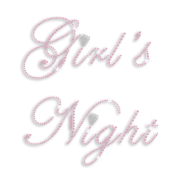 Pink Girl's Night Iron-on Rhinestud Rhinestone Transfer