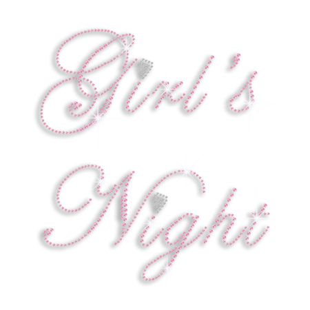 Pink Girl's Night Iron-on Rhinestud Rhinestone Transfer