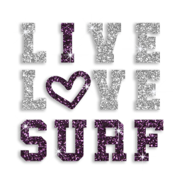 Bling Live Love Surf Hotfix Glitter Iron on Transfer