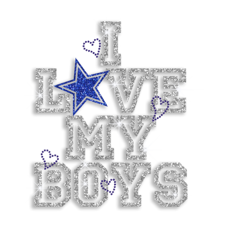 Cool I Love My Boys Iron-on Glitter Rhinestone Transfer