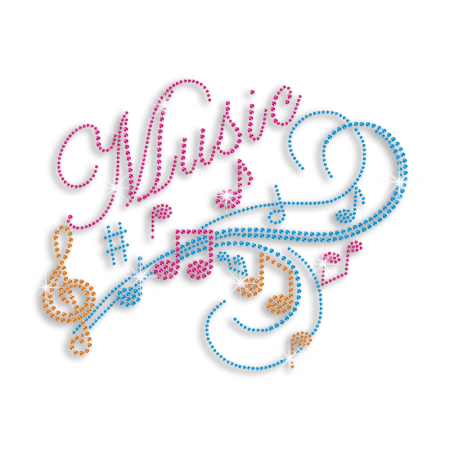 Elegant Music Notes Iron-on Rhinestone Transfer