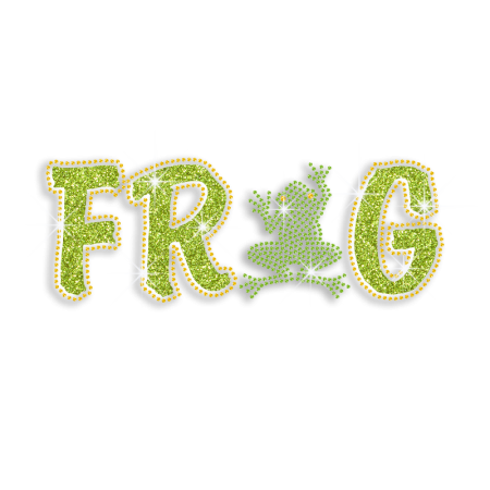 Green Cute Frog Iron-on Glitter Rhinestone Transfer