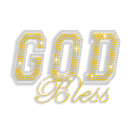 Bling Yellow God Bless Iron on Rhinestone Transfer