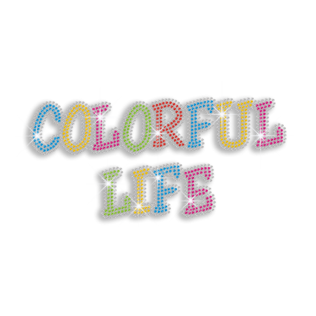 Creative Colorful Life Iron on Rhinestone Transfer