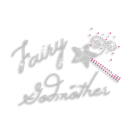 Cute Fairy Godmother Magic Wand Iron on Rhinestone Transfer