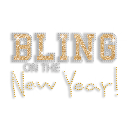 Happy Bling New Year Iron-on Glitter Rhinestone Transfer