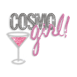 Trendy Cosmo Girl Drink Wine Iron-on Rhinestone Transfer